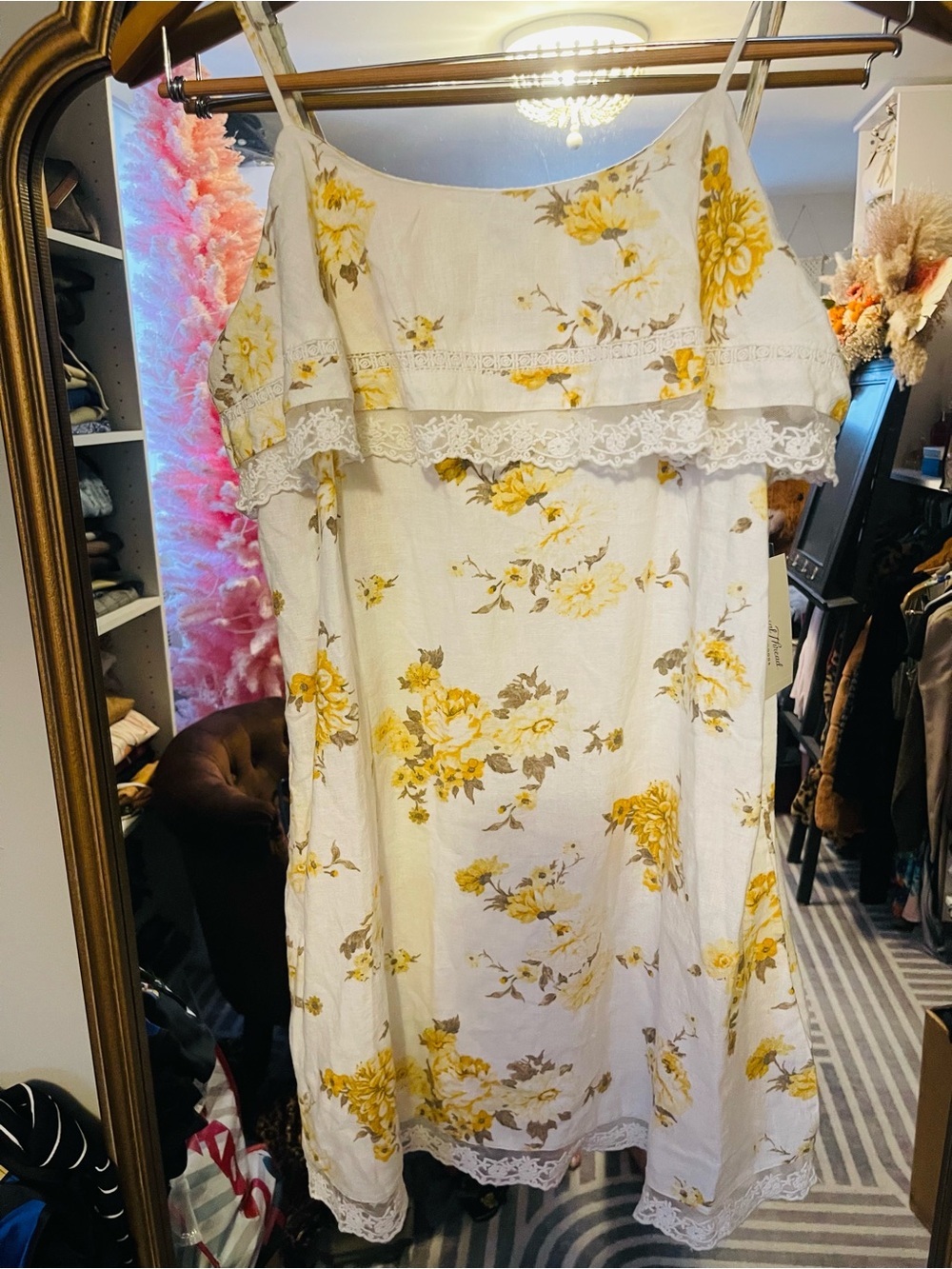 Universal Yellow Floral Lace-Trim Maxi Dress